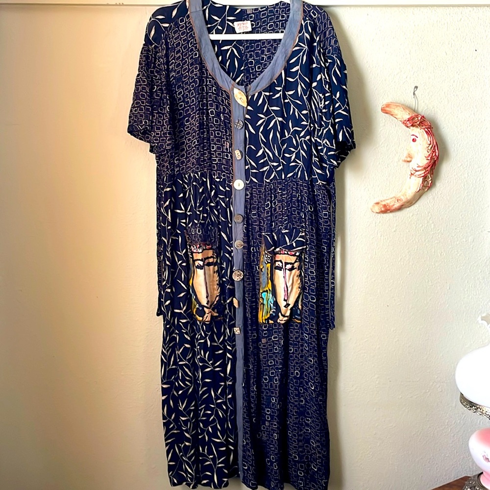 Magic Retro Navy Artistic Maxi Dress